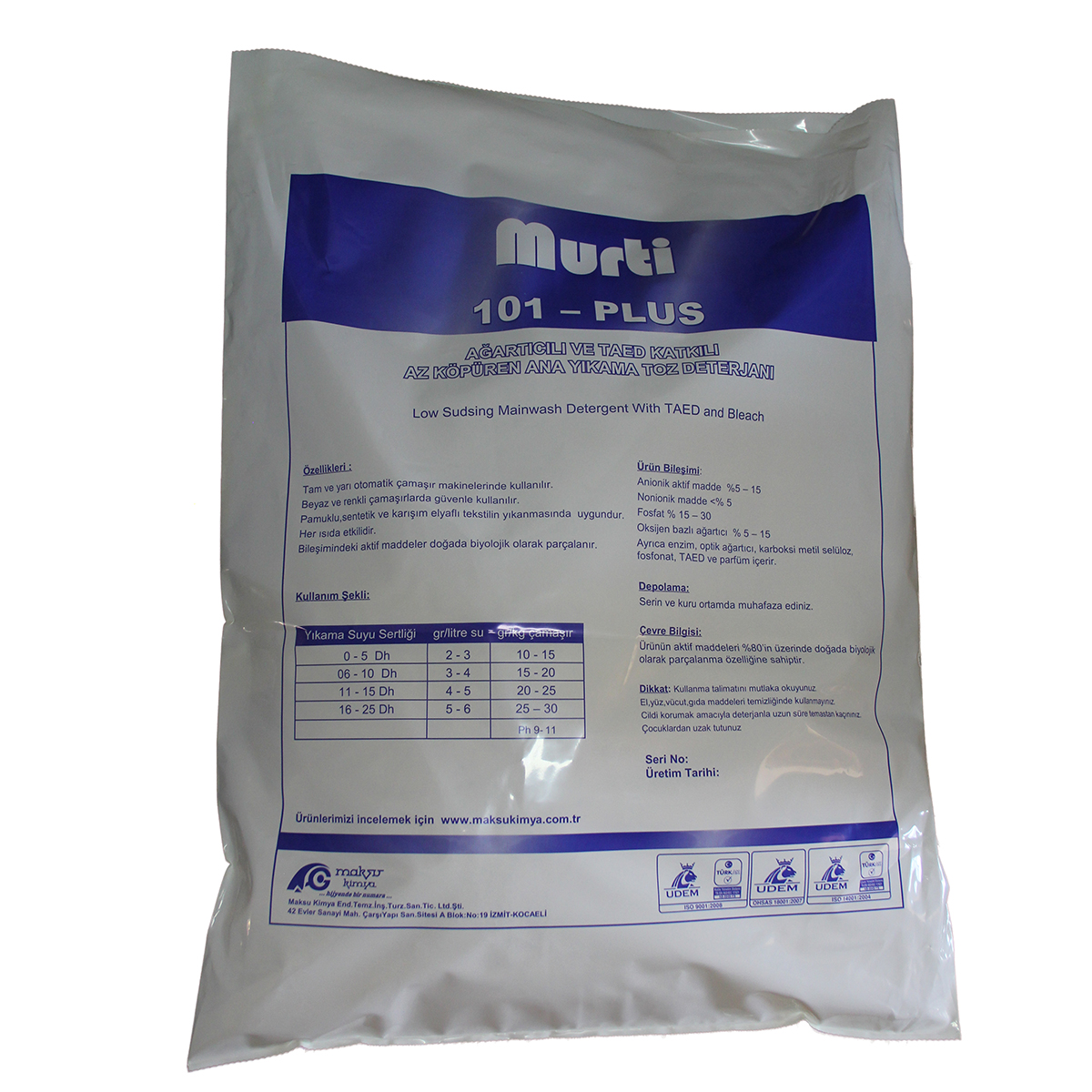 Murti Plus 20 Kg. Ağartıcılı Ve Taed Katkılı Az Köpüren Ana Yıkama Toz Deterjanı